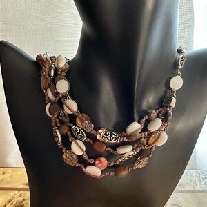 Brighton Riviera Multi Strand Mother of Pearl Crystal Silver&Wood Bead N…